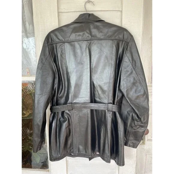 Vintage 1970s Lomeli Of California Leather Jacket Belted Size 42 Mens Black - Picture 3 of 16
